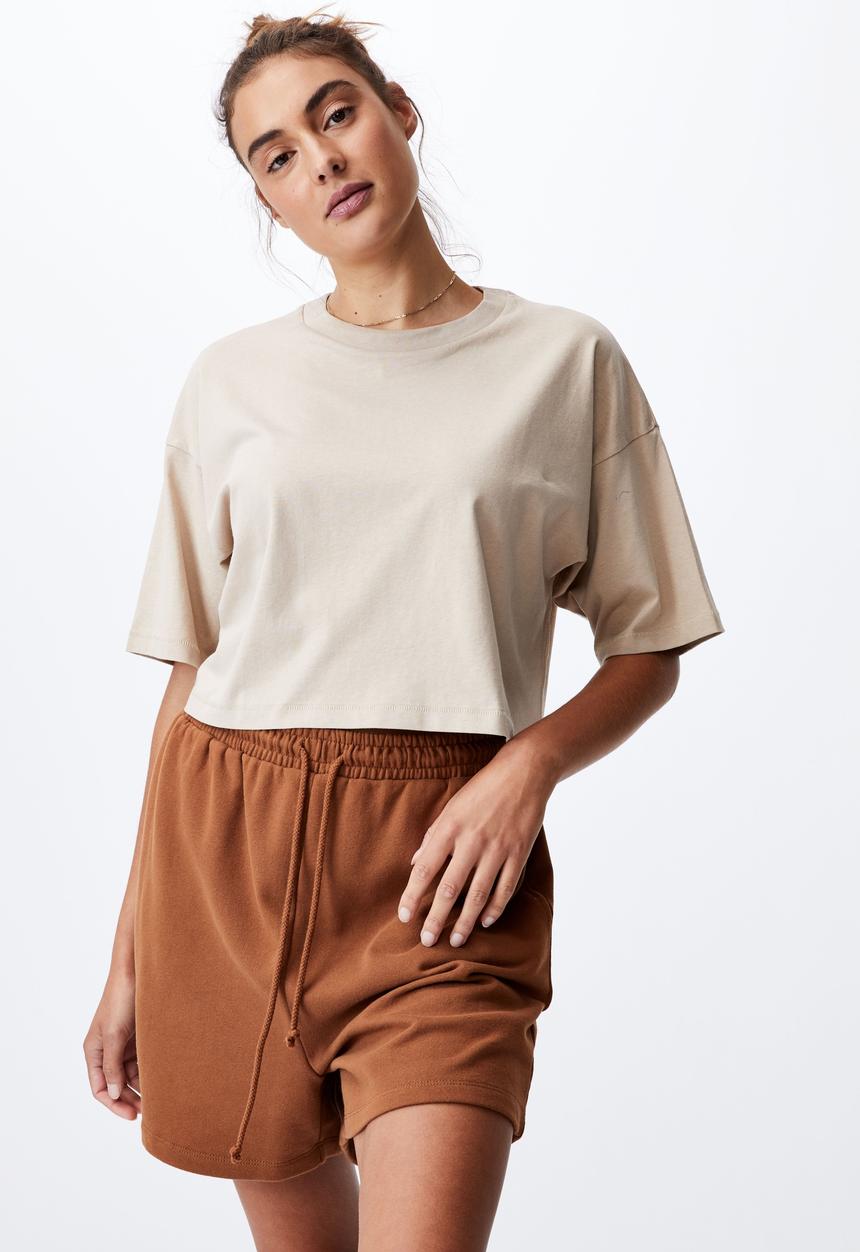 Cotton On - Cropped boyfriend tee - latte