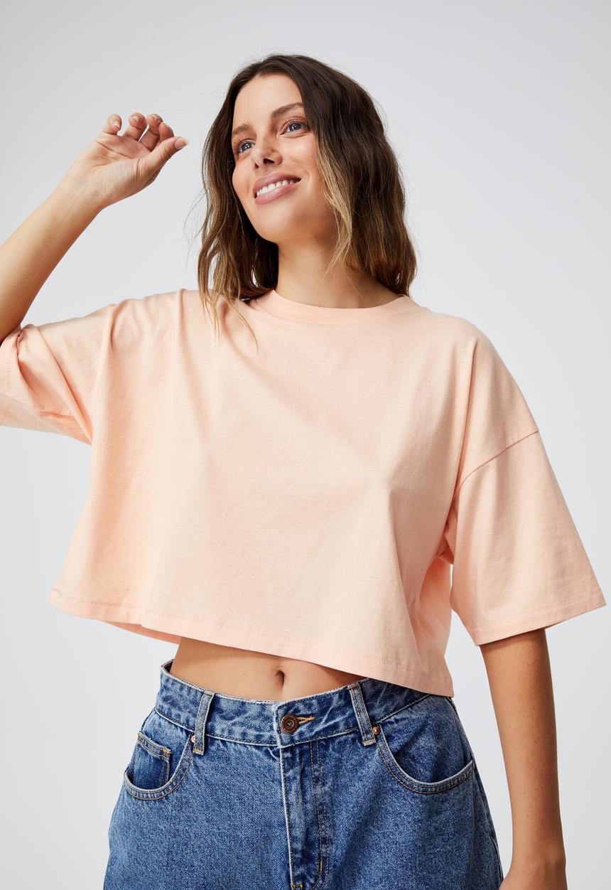 Cotton On - Cropped boyfriend tee - brushed peach