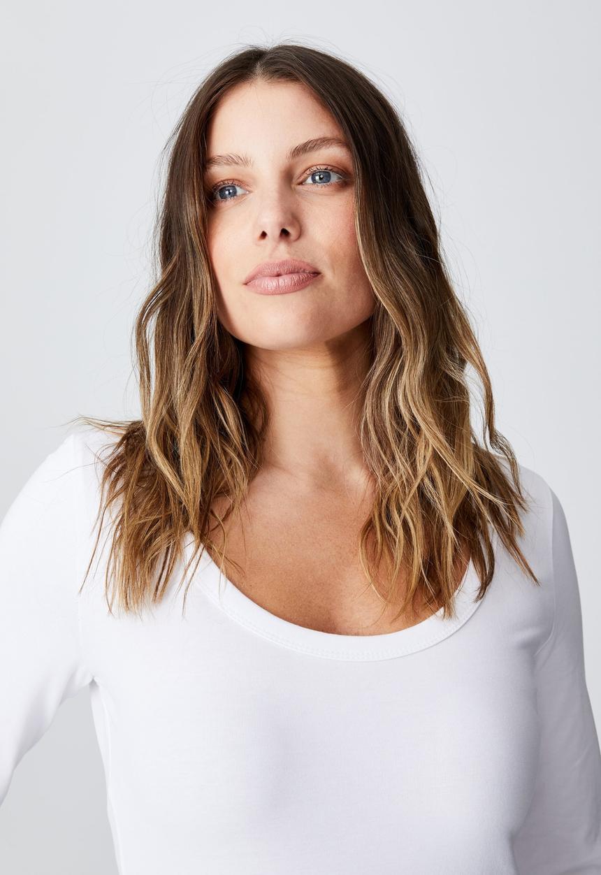 Cotton On - The everyday scooped long sleeve top - white