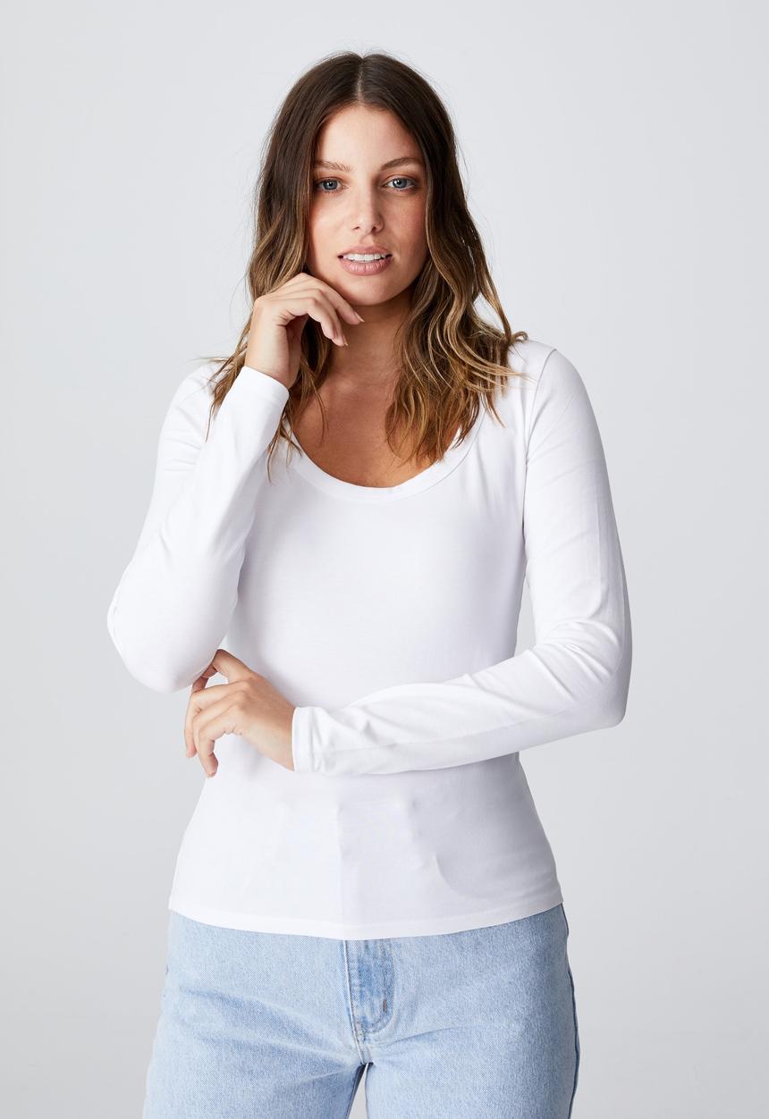 Cotton On - The everyday scooped long sleeve top - white