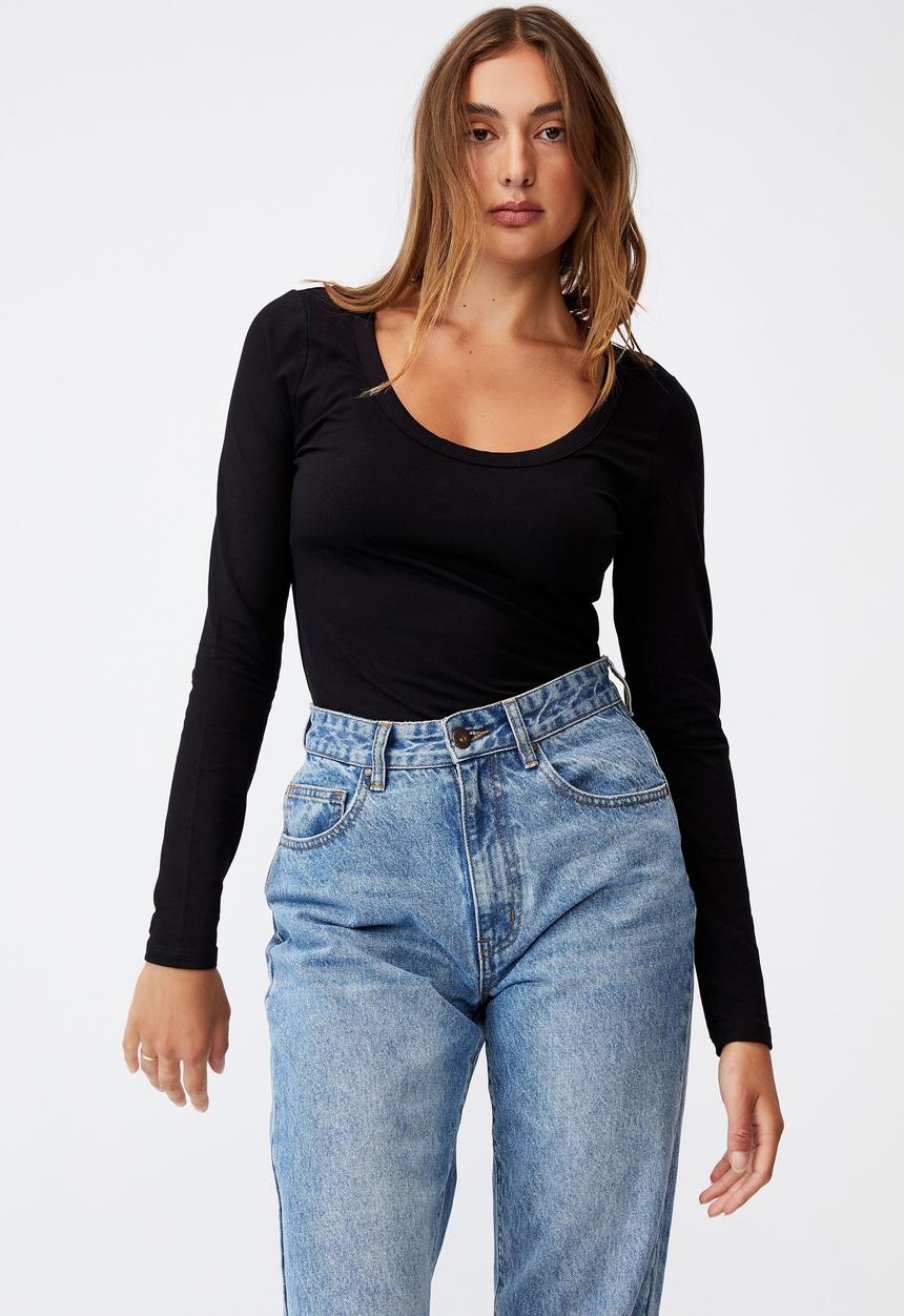 Cotton On - The everyday scooped long sleeve top - black