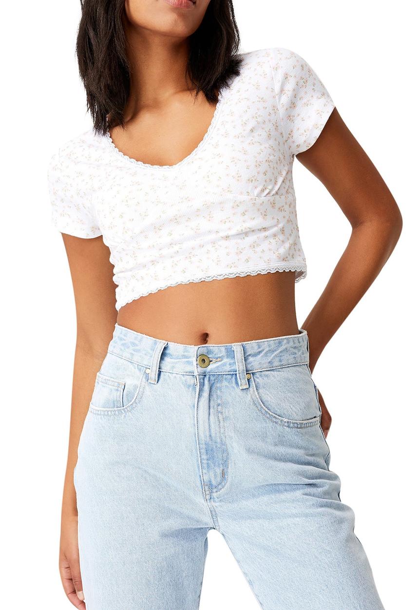 Cotton On - Keating short sleeve top - ditsy white