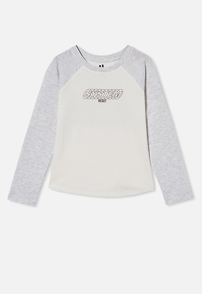 Cotton On - Max long sleeve raglan tee - summer grey marle/dusk purple system