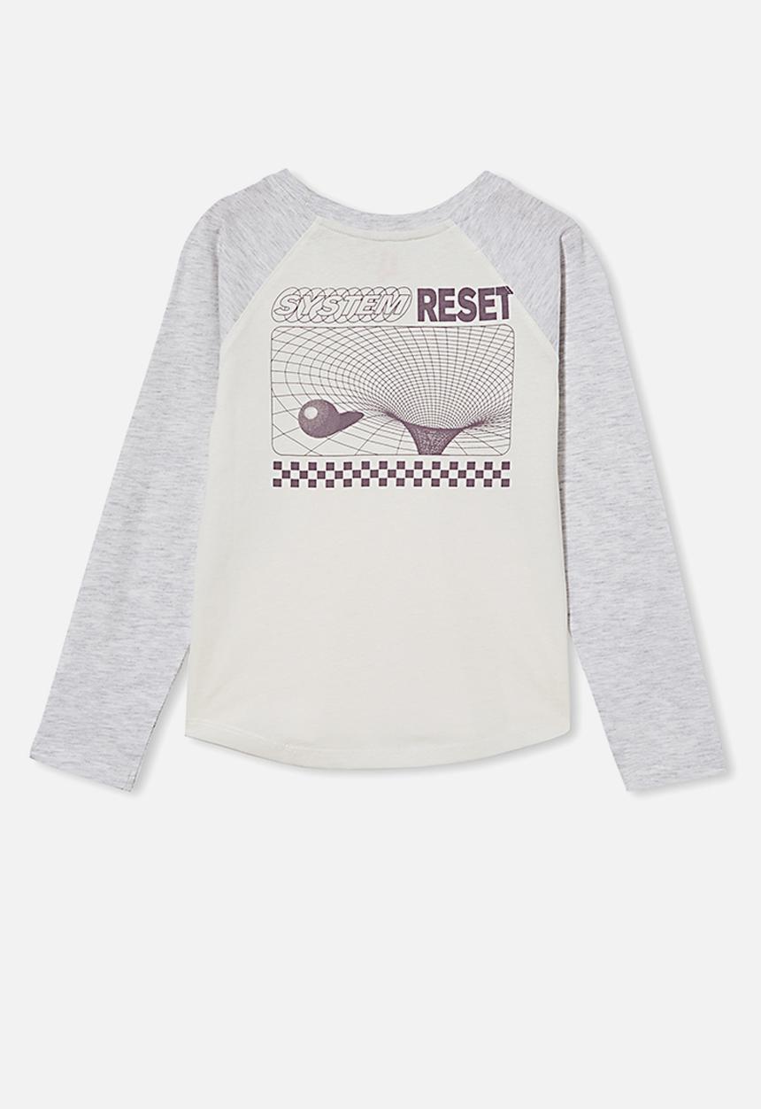 Cotton On - Max long sleeve raglan tee - summer grey marle/dusk purple system