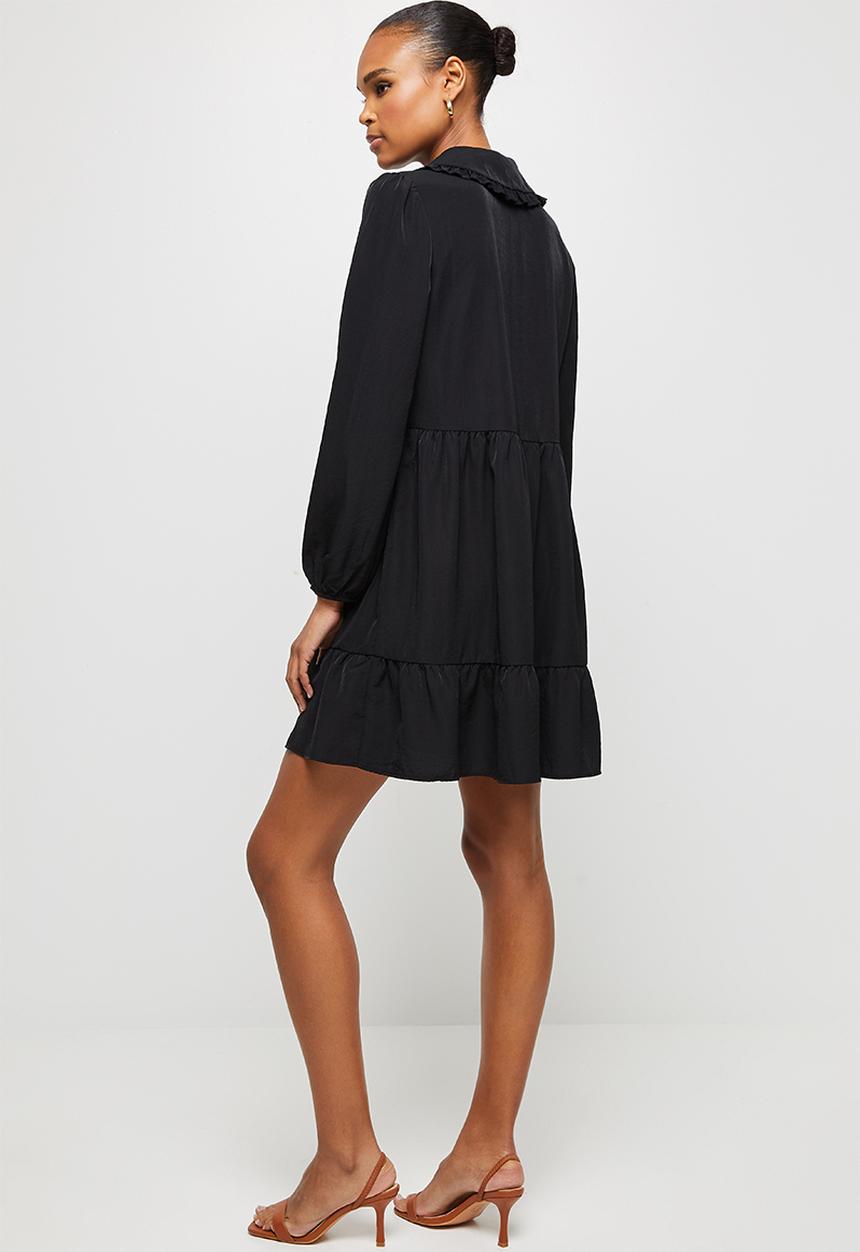 MILLA - Collared drop waisted mini dress - black