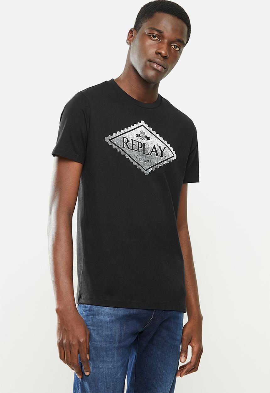 Replay - Replay organic cotton tri-angel print tee - black