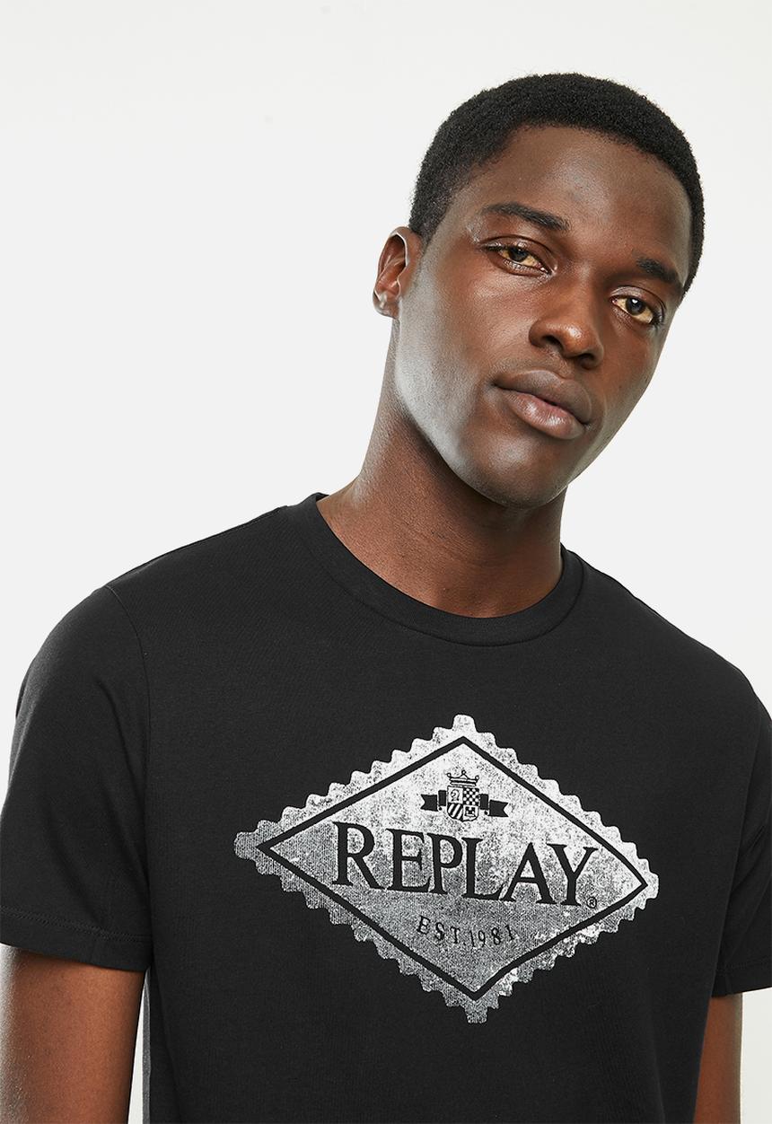Replay - Replay organic cotton tri-angel print tee - black