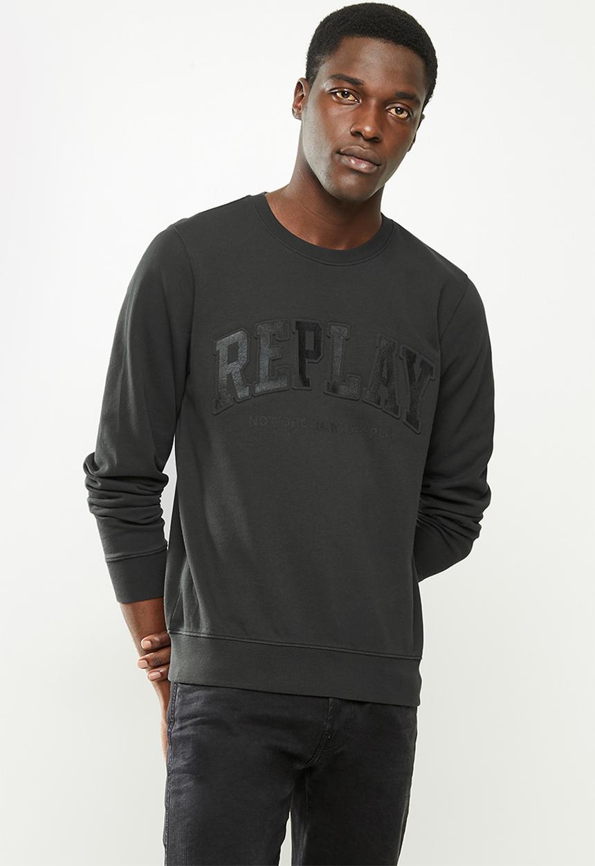 Replay - Replay embossed logo crew fleece - black