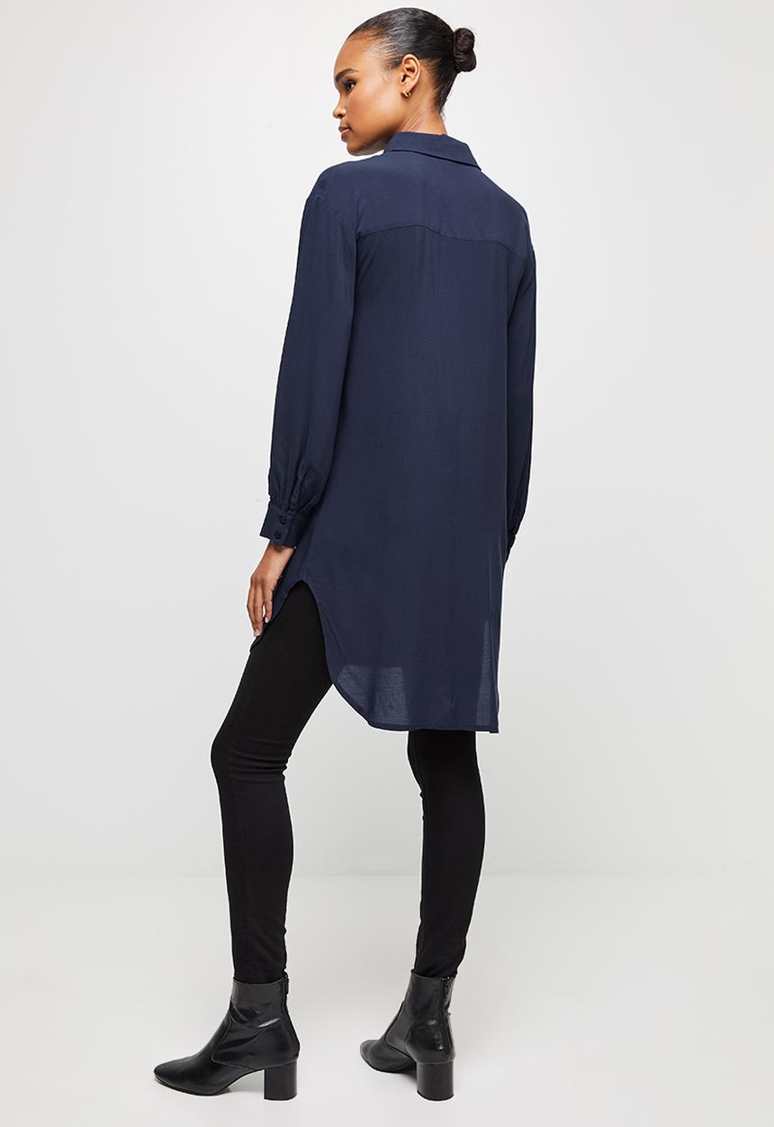 edit - Longline pocket detail shirt - navy