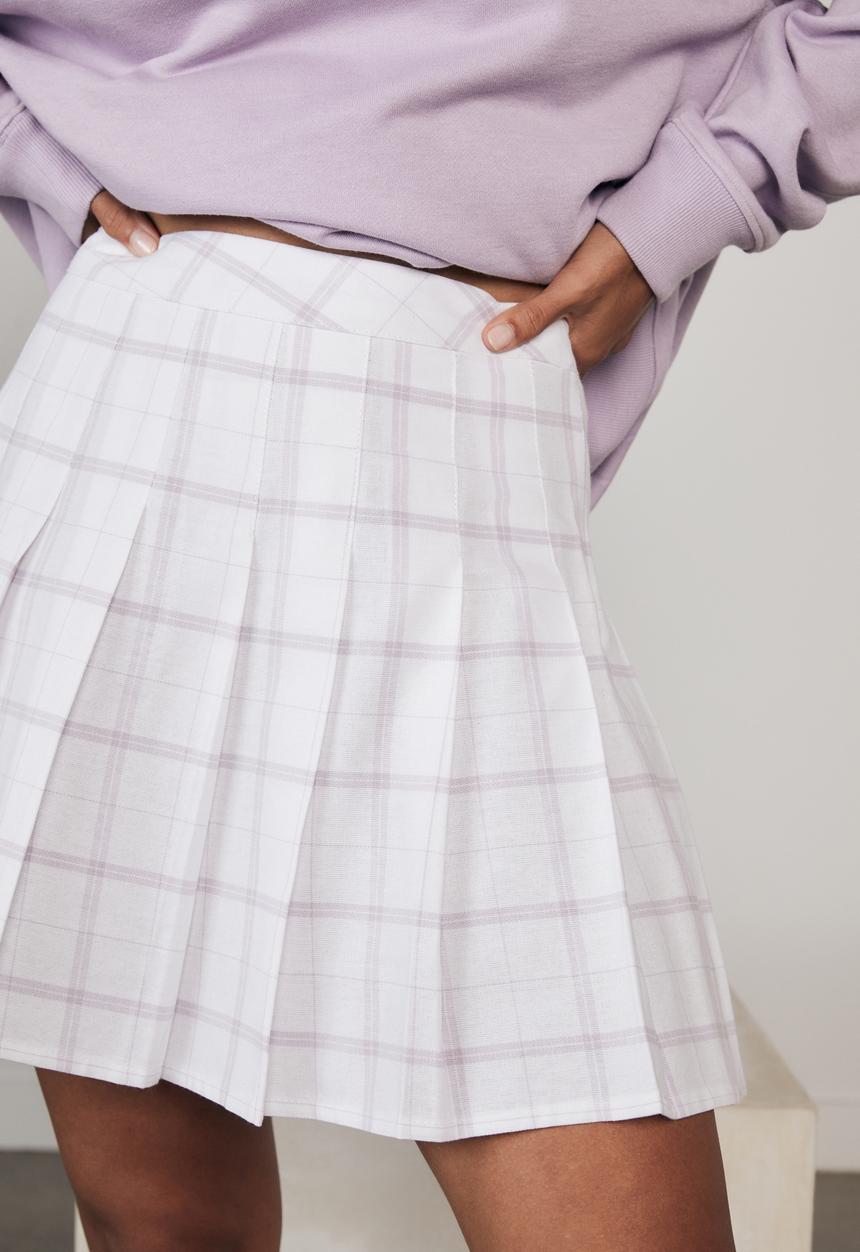 Factorie - Pleated skirt - taya check_white pale violet