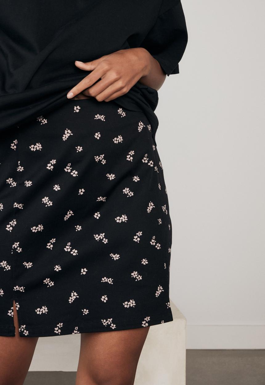 Factorie - Double split mini skirt - josie floral_black fawn