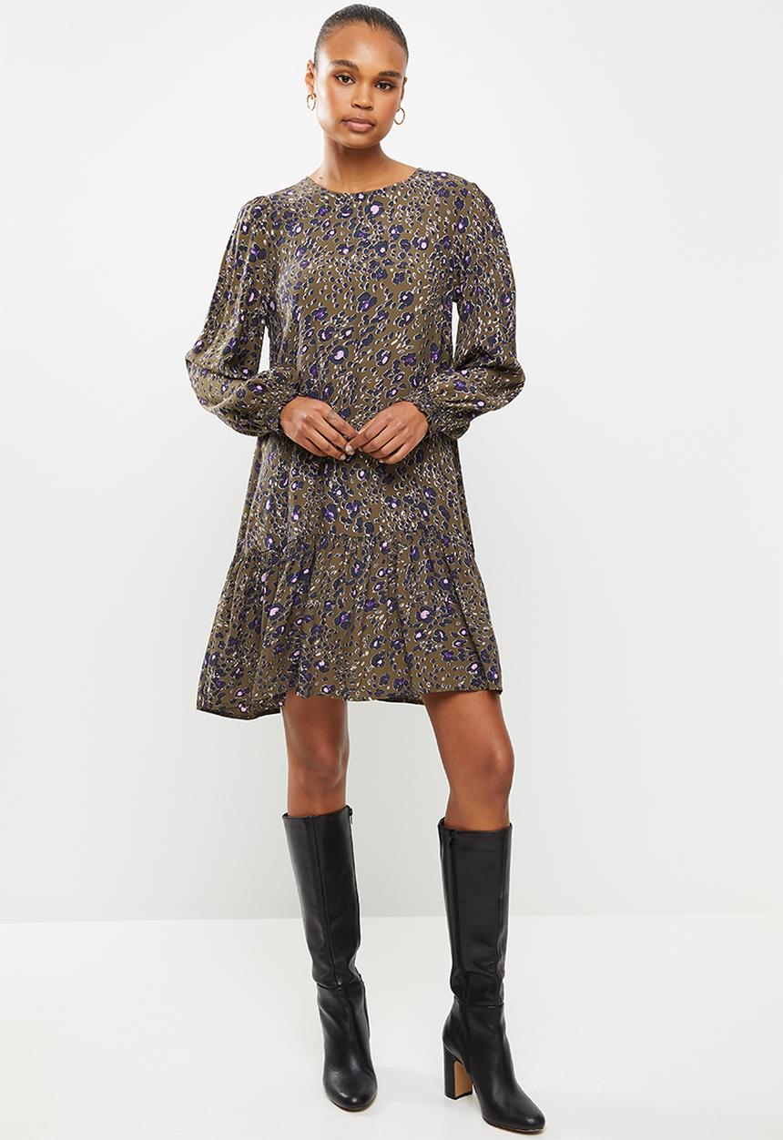 Vero Moda - Sandra long sleeve neck short dress - khaki
