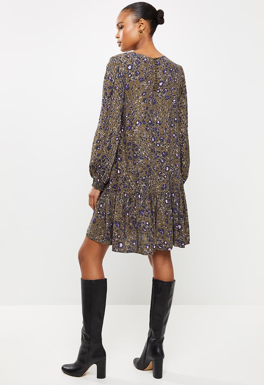 Vero Moda - Sandra long sleeve neck short dress - khaki