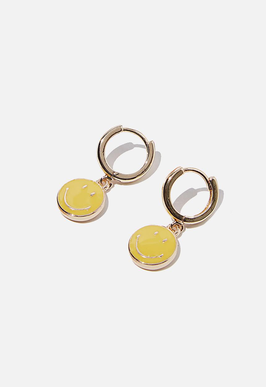 Rubi - Ear party luxe huggie hoops - lcn smiley yellow