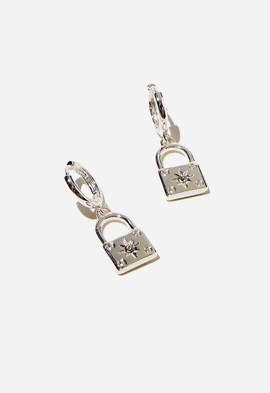 Rubi - Premium huggie hoop - sterling silver plated padlock