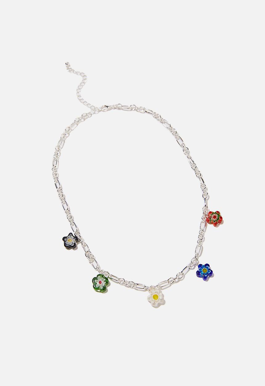 Rubi - Holiday statement necklace - silver murano
