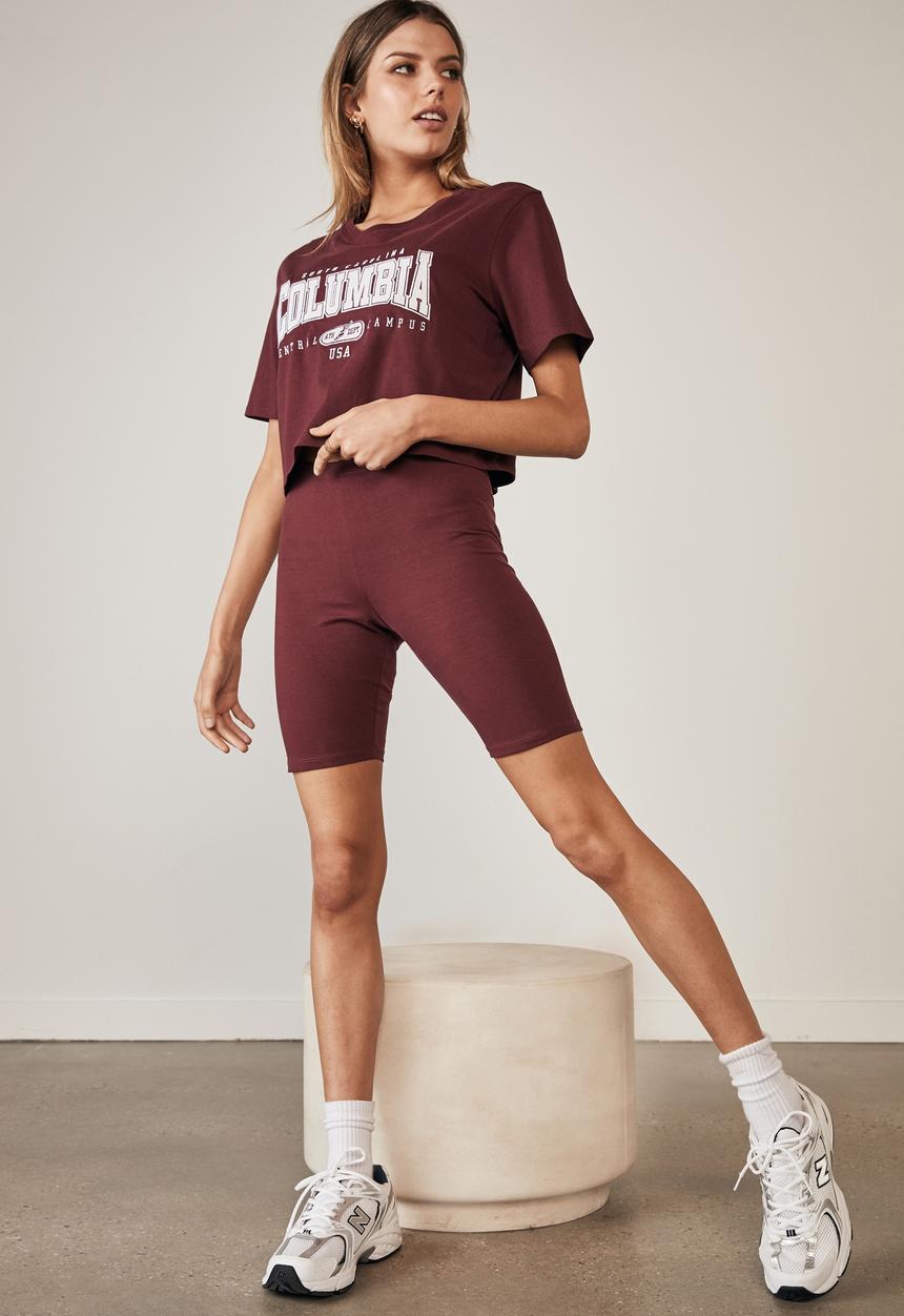 Factorie - Short sleeve crop graphic t shirt - windsor wine/columbia