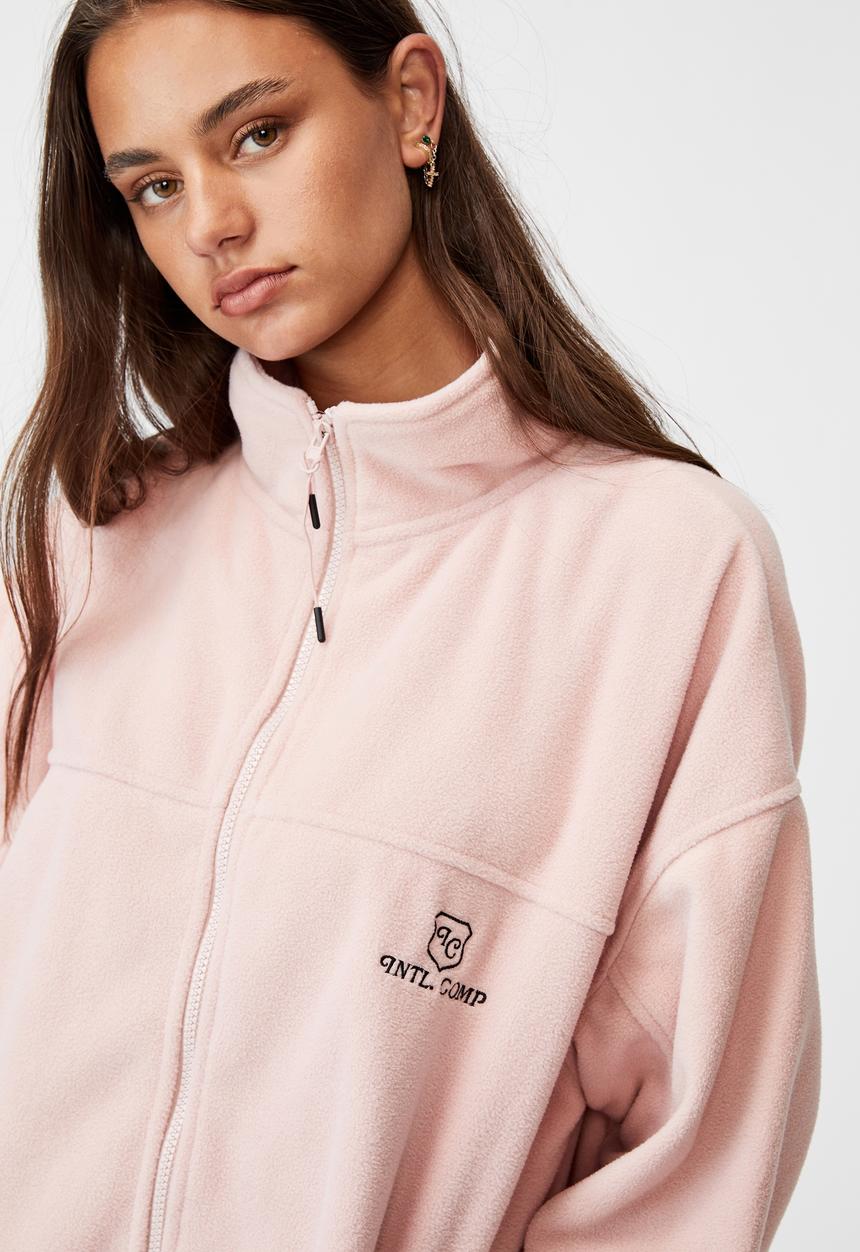 Factorie - Oversized funnel neck zip through - silver pink/intl comp