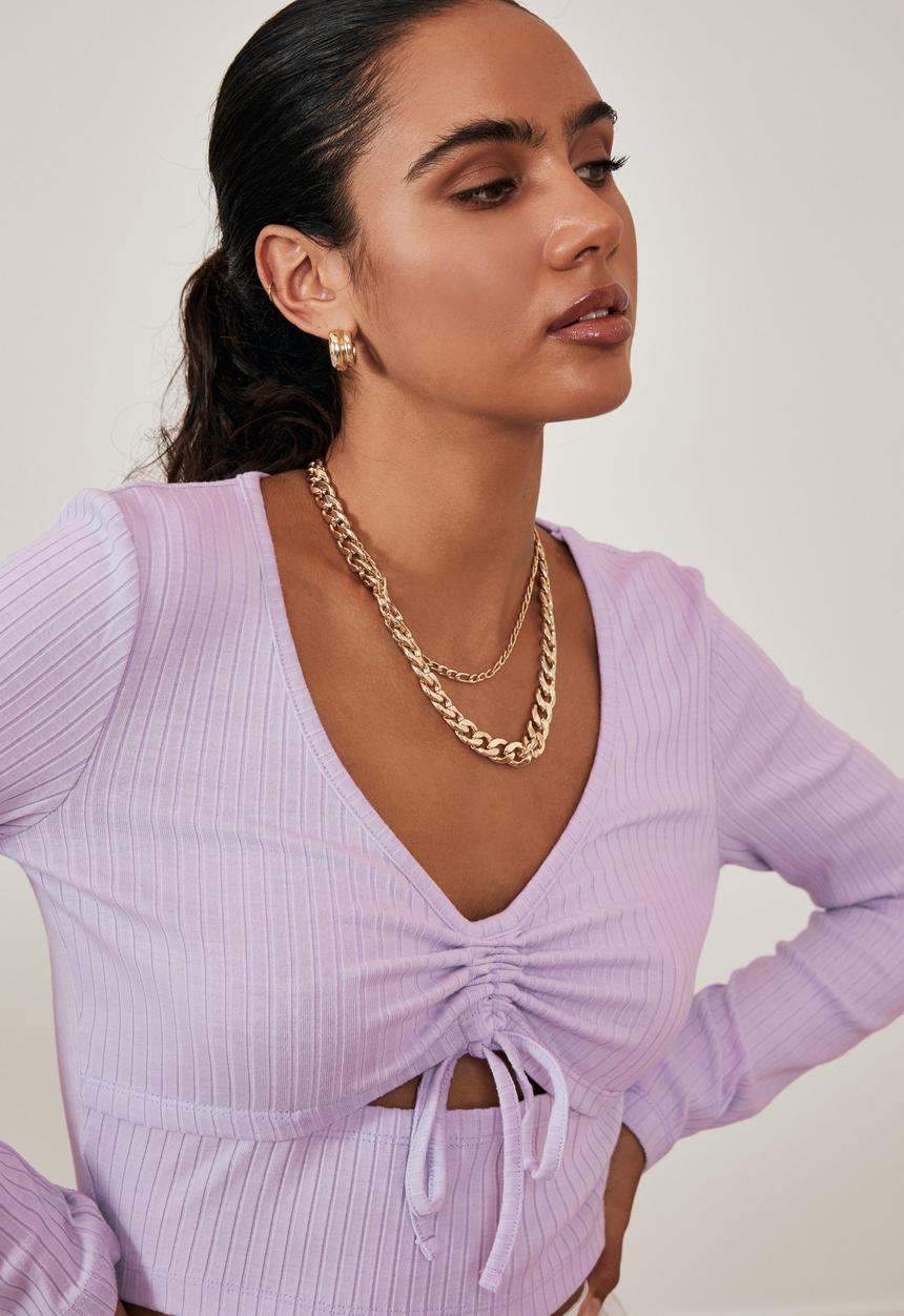 Factorie - Ls ruched cut out top - pale violet