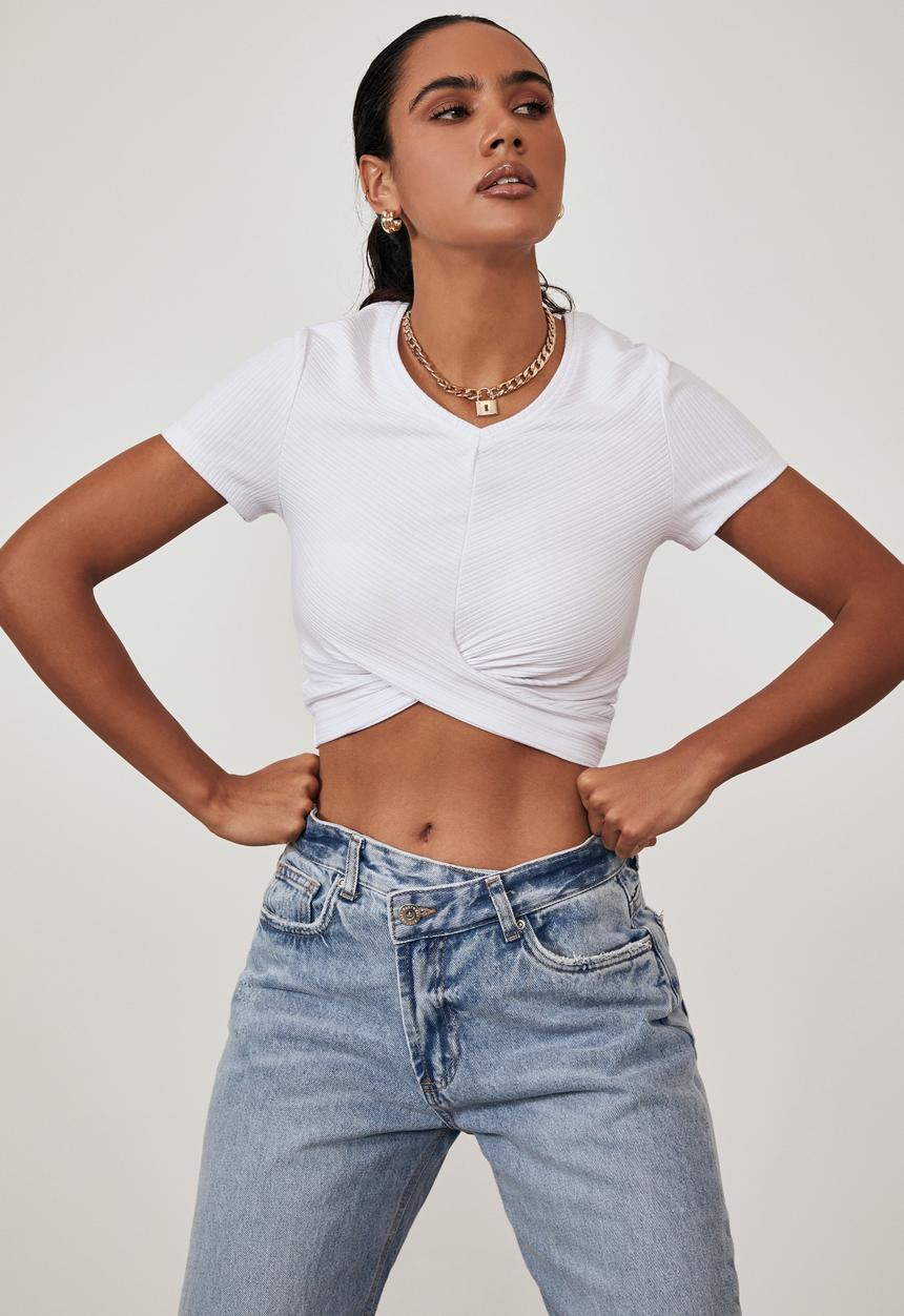 Factorie - Short sleeve twist front top - white