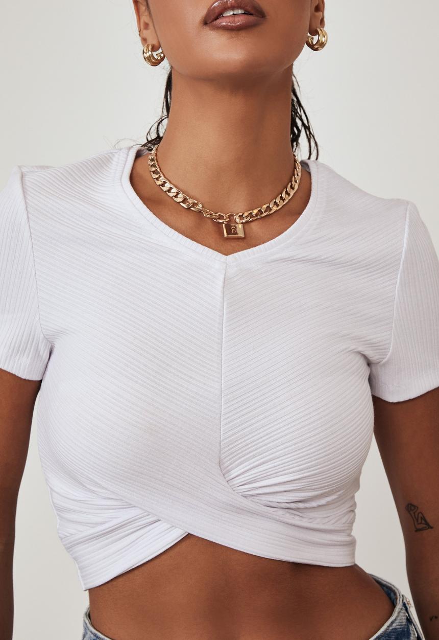 Factorie - Short sleeve twist front top - white