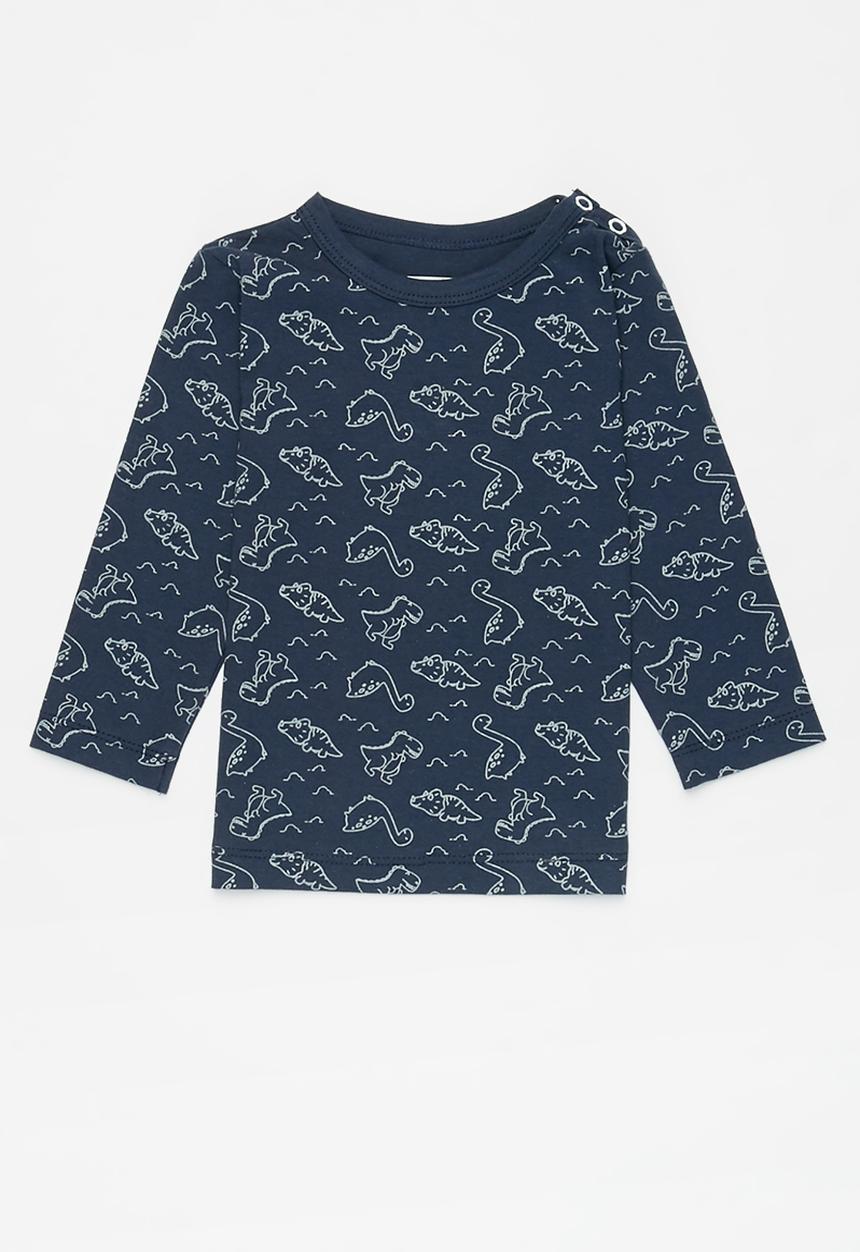 Pop Candy - 2 Pack long sleeve dino tee - grey & navy 