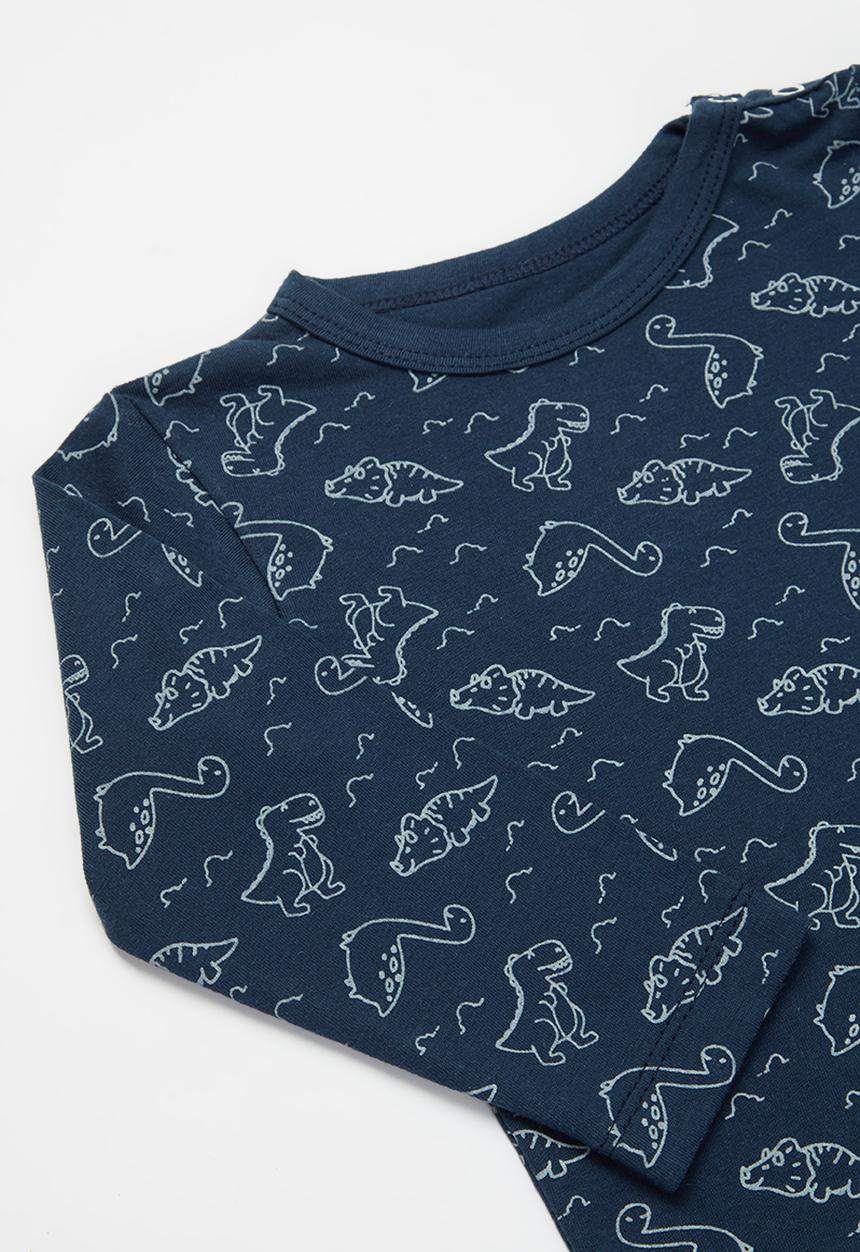 Pop Candy - 2 Pack long sleeve dino tee - grey & navy 