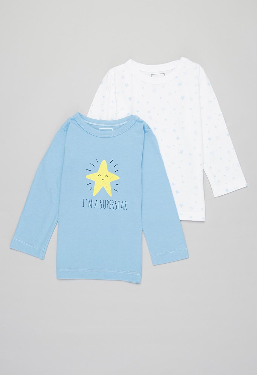 Pop Candy - 2 Pack long sleeve star tee - blue & white 