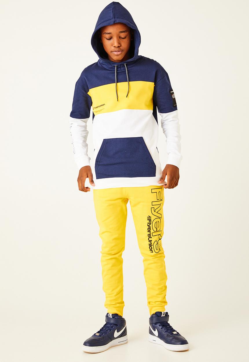Flyersunion - Colourblock brushed hoodie - navy & yellow 