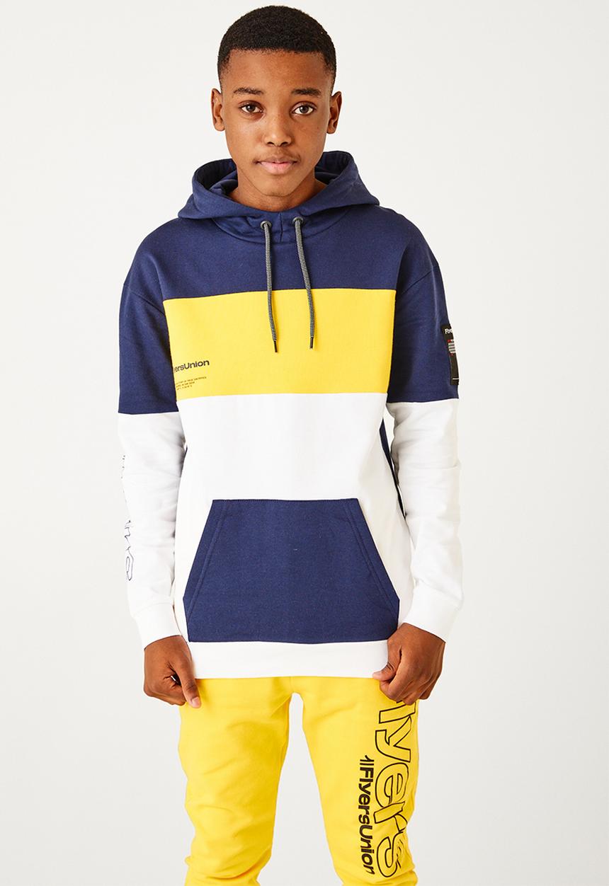 Flyersunion - Colourblock brushed hoodie - navy & yellow 
