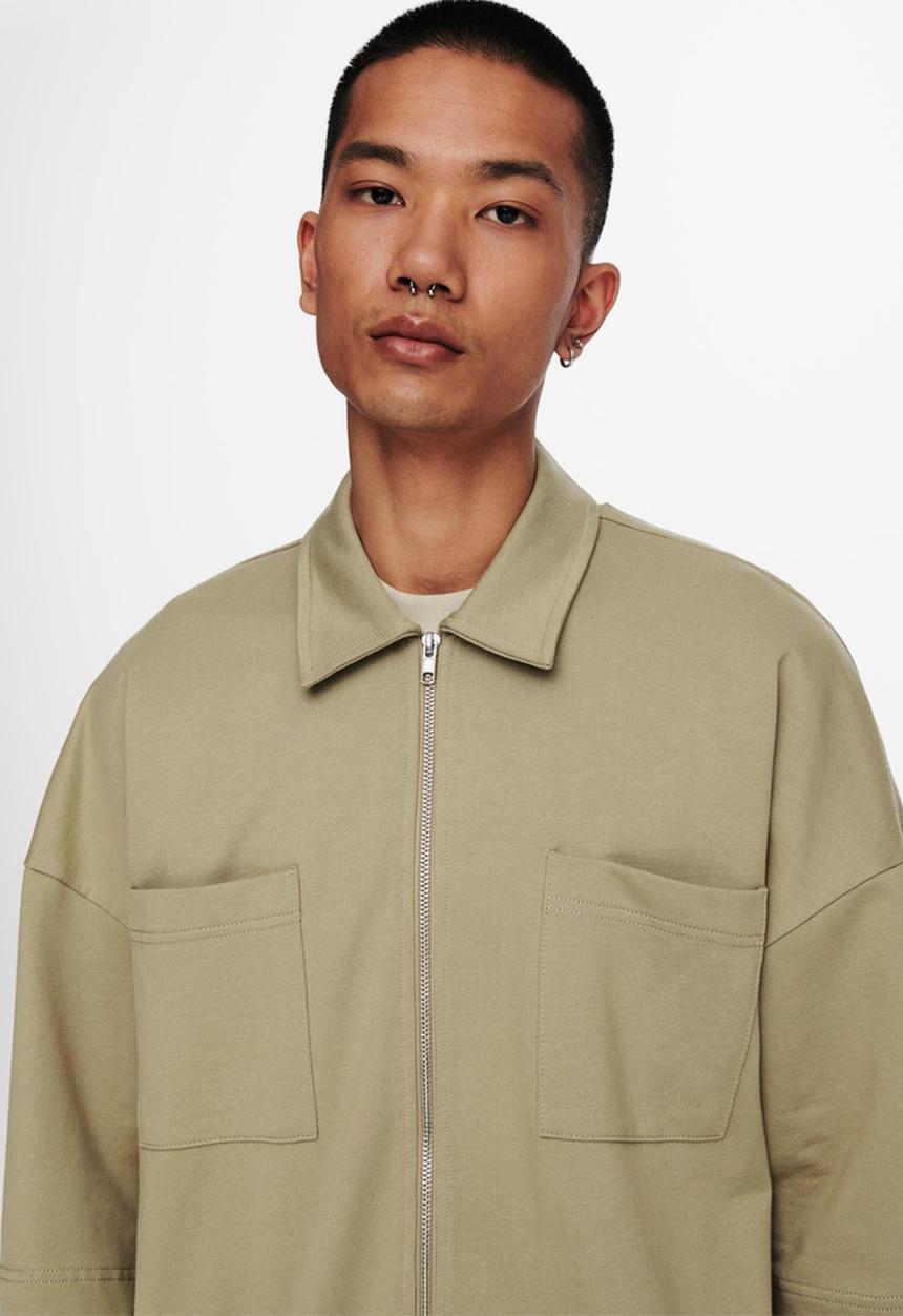Only & Sons - Onslee  ovz utility zip ss sweat - brown