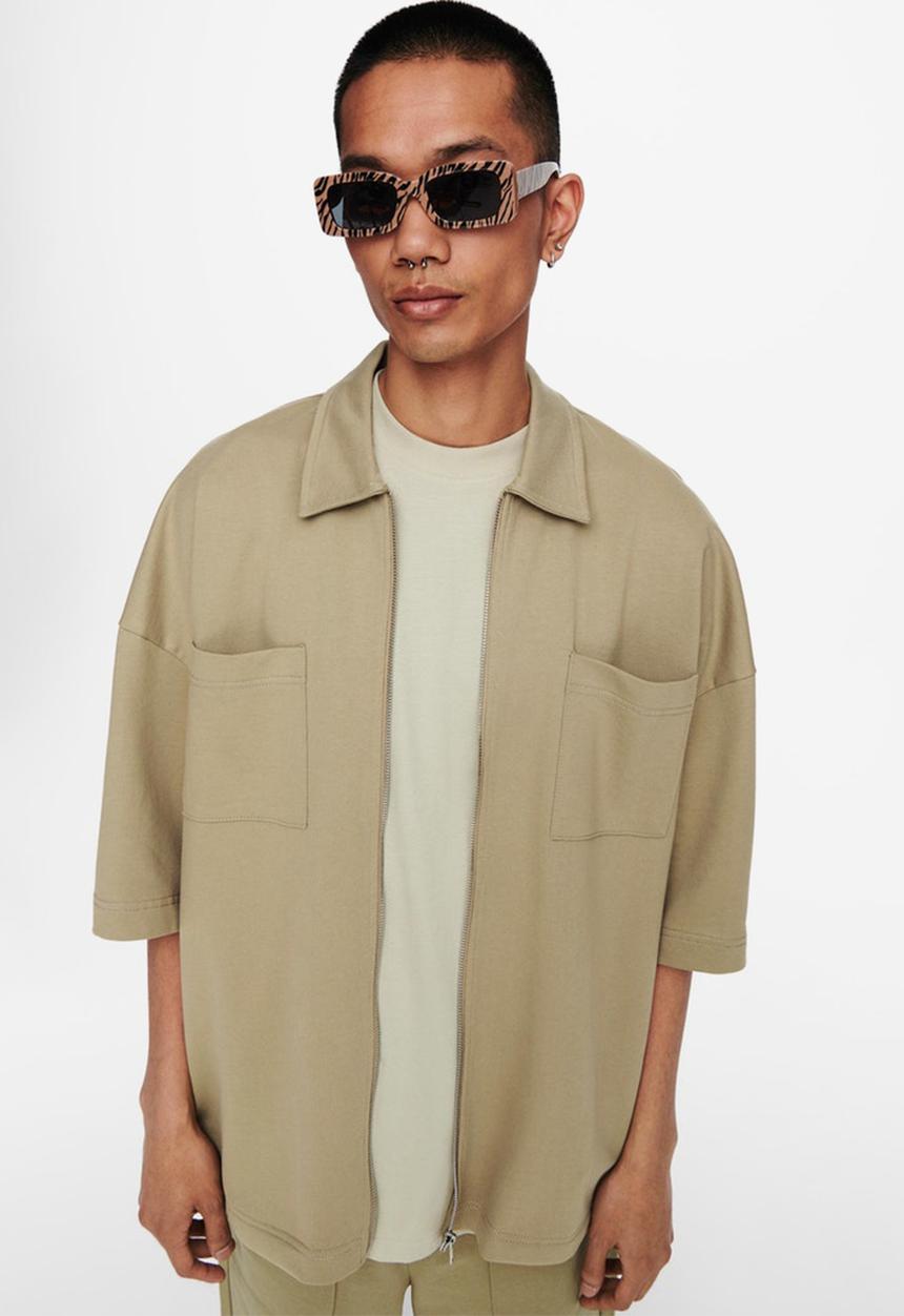 Only & Sons - Onslee  ovz utility zip ss sweat - brown