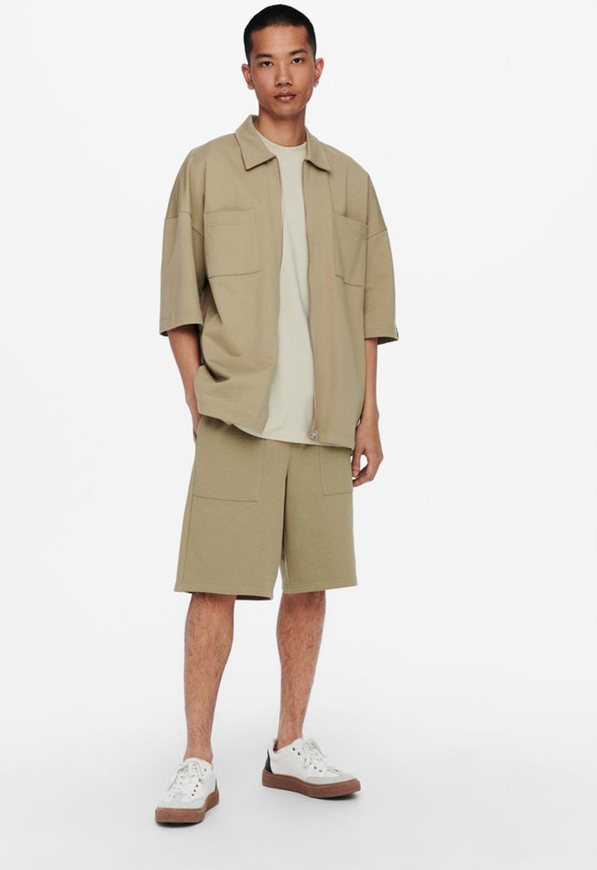 Only & Sons - Onslee  ovz utility zip ss sweat - brown