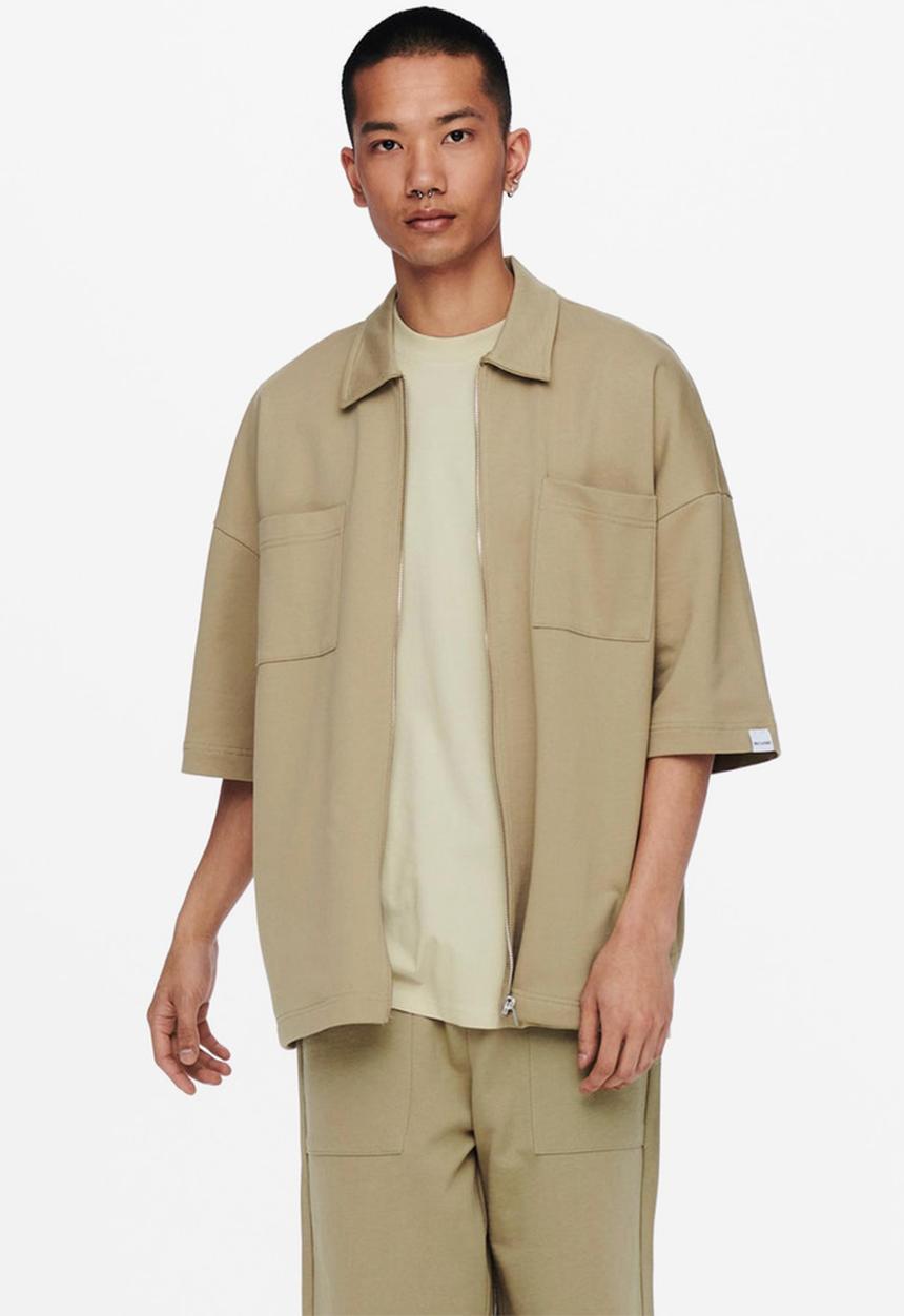 Only & Sons - Onslee  ovz utility zip ss sweat - brown
