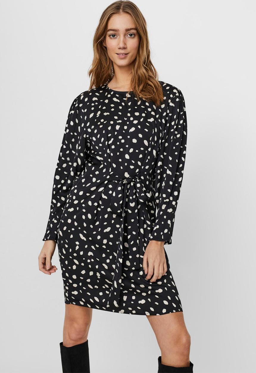 Vero Moda - Calina long sleeve short tie dress - black