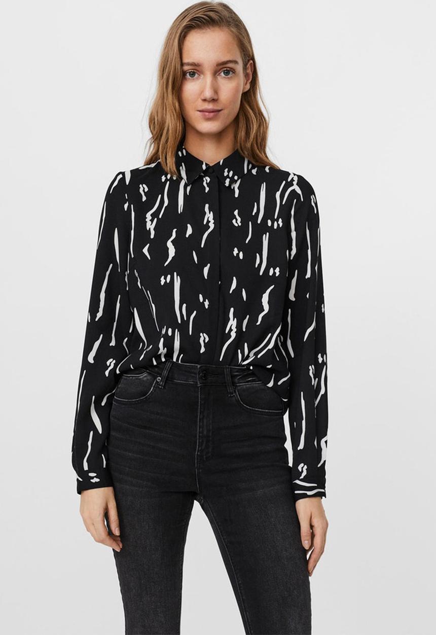 Vero Moda - Elita long sleeve shirt black graphic - black