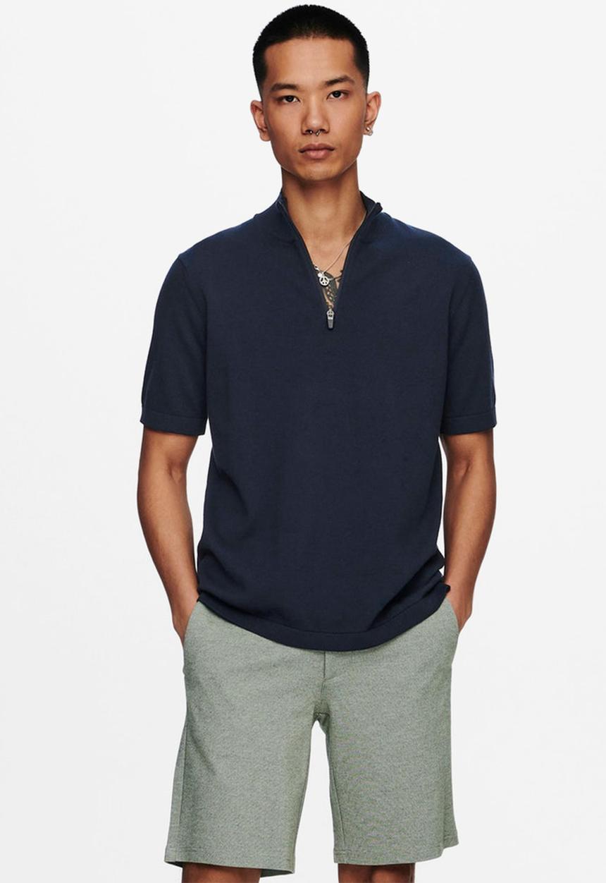 Only & Sons - Avi quater zip knit - navy