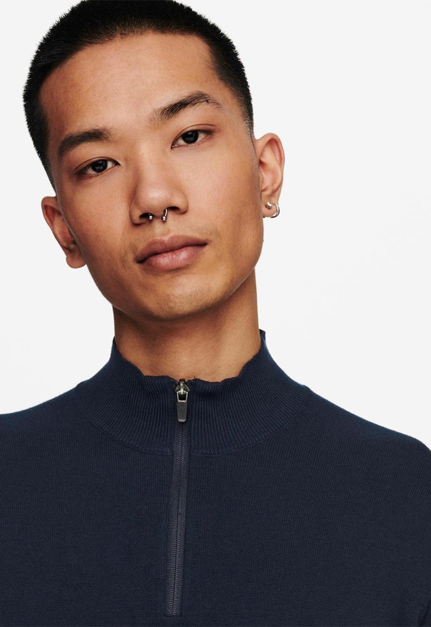 Only & Sons - Avi quater zip knit - navy