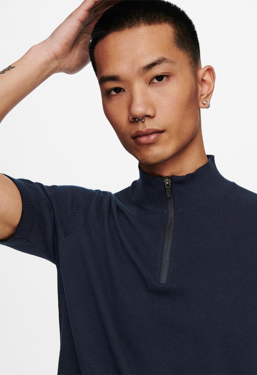 Only & Sons - Avi quater zip knit - navy