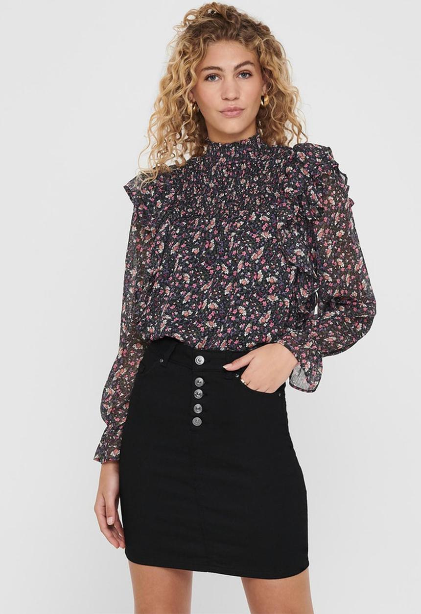 ONLY - Jennifer long sleeve flounce top - black 