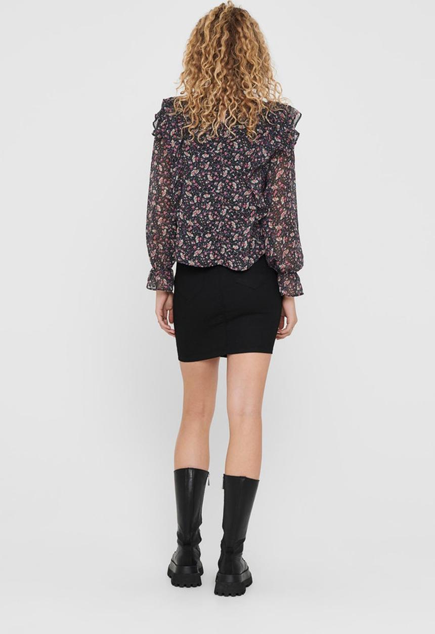 ONLY - Jennifer long sleeve flounce top - black 