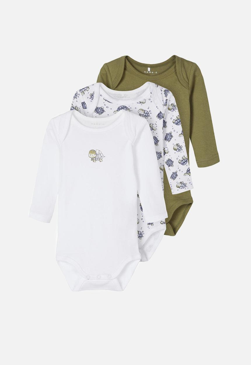 Name It - 3 Pack bodysuits - khaki & white 