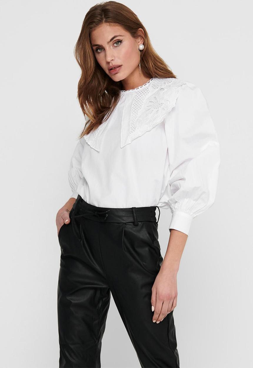 ONLY - Jane long sleeve collar top - white
