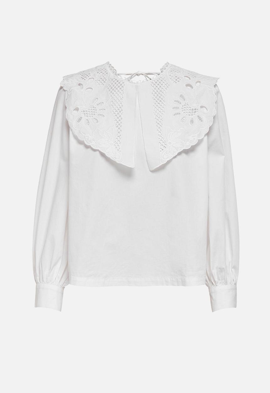 ONLY - Jane long sleeve collar top - white