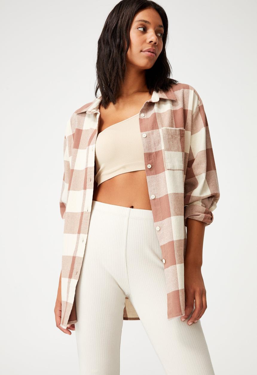 Cotton On - Boyfriend shirt - holly gingham brown stone