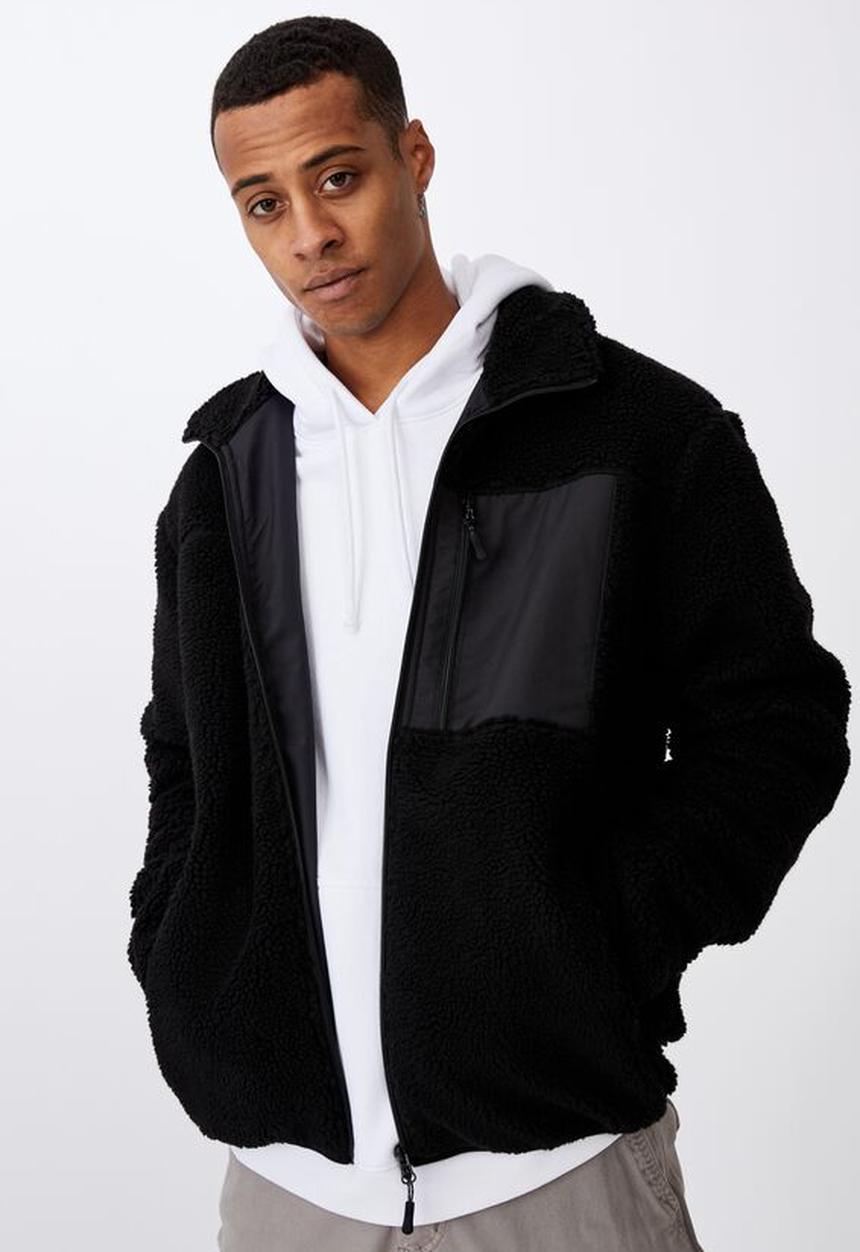 Cotton On - Pocket teddy zip thru - black