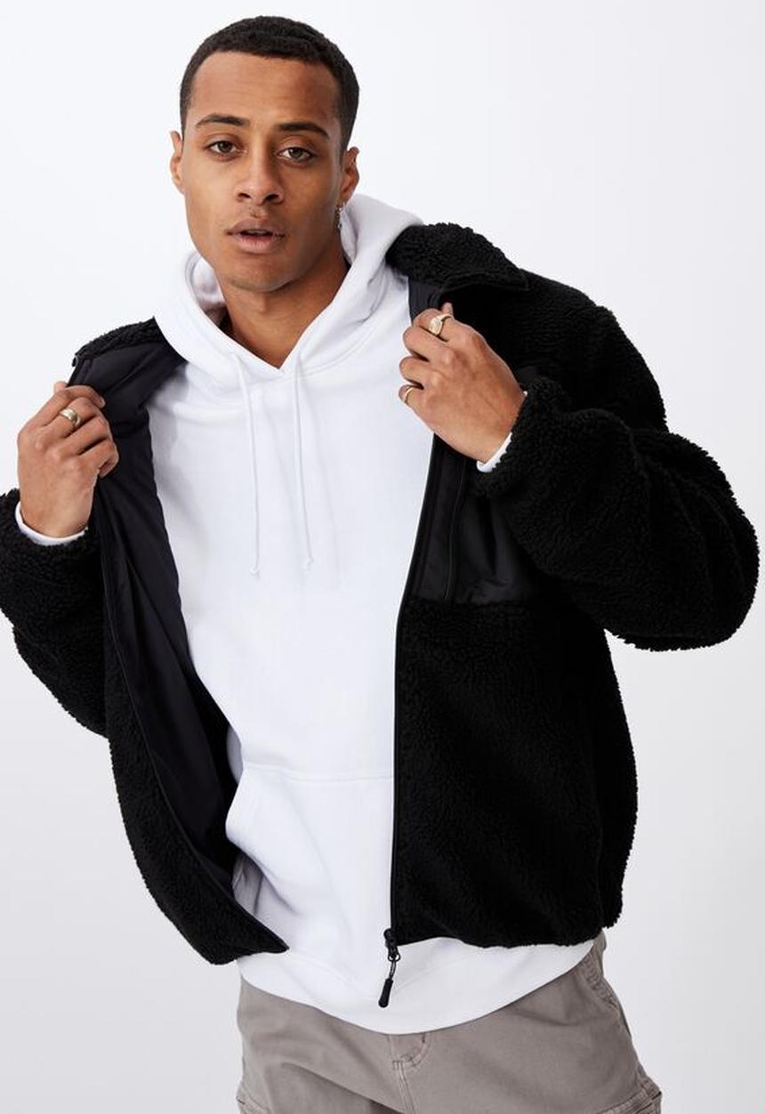 Cotton On - Pocket teddy zip thru - black