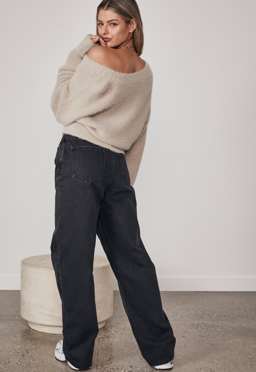 Factorie - Fluffy knit boxy crop cardi - pumic stone