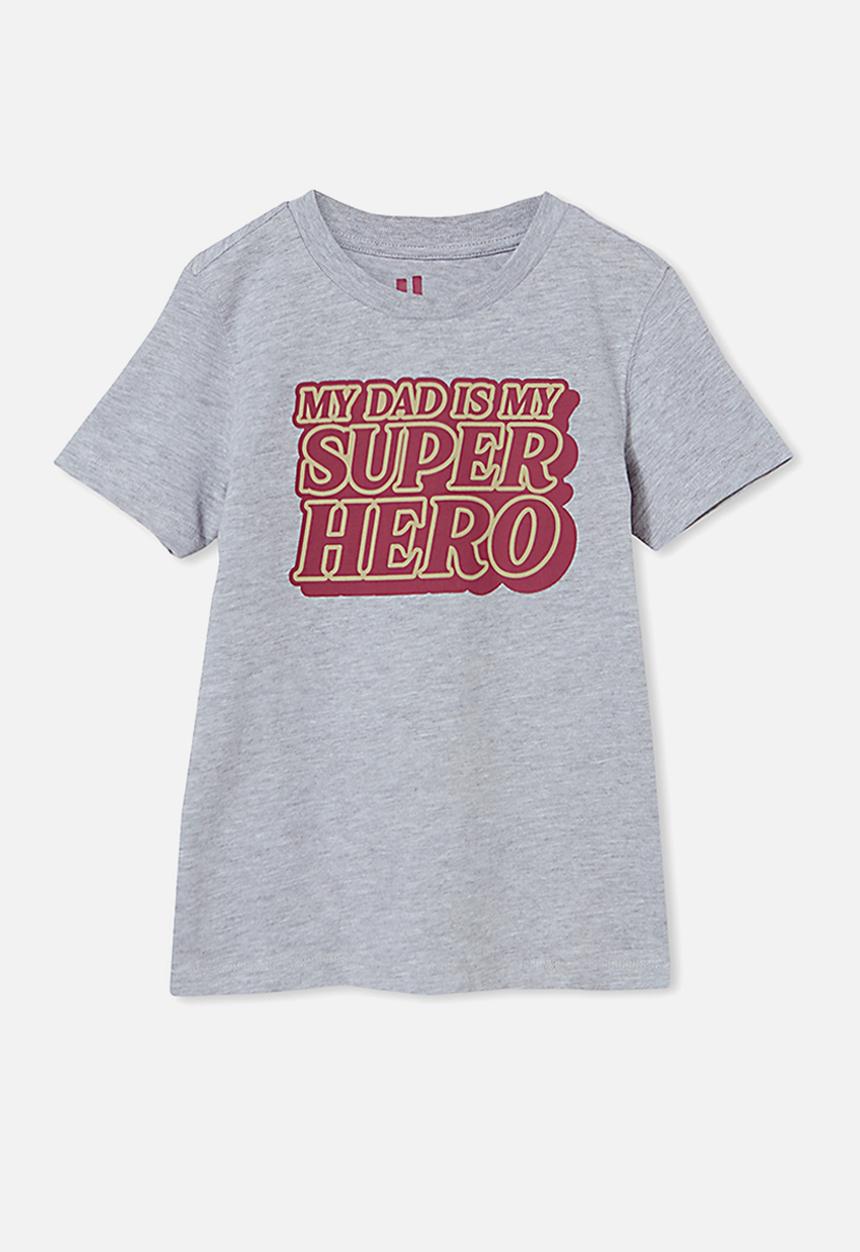 Cotton On - Max skater short sleeve tee - light grey marle/my dad is my superhero
