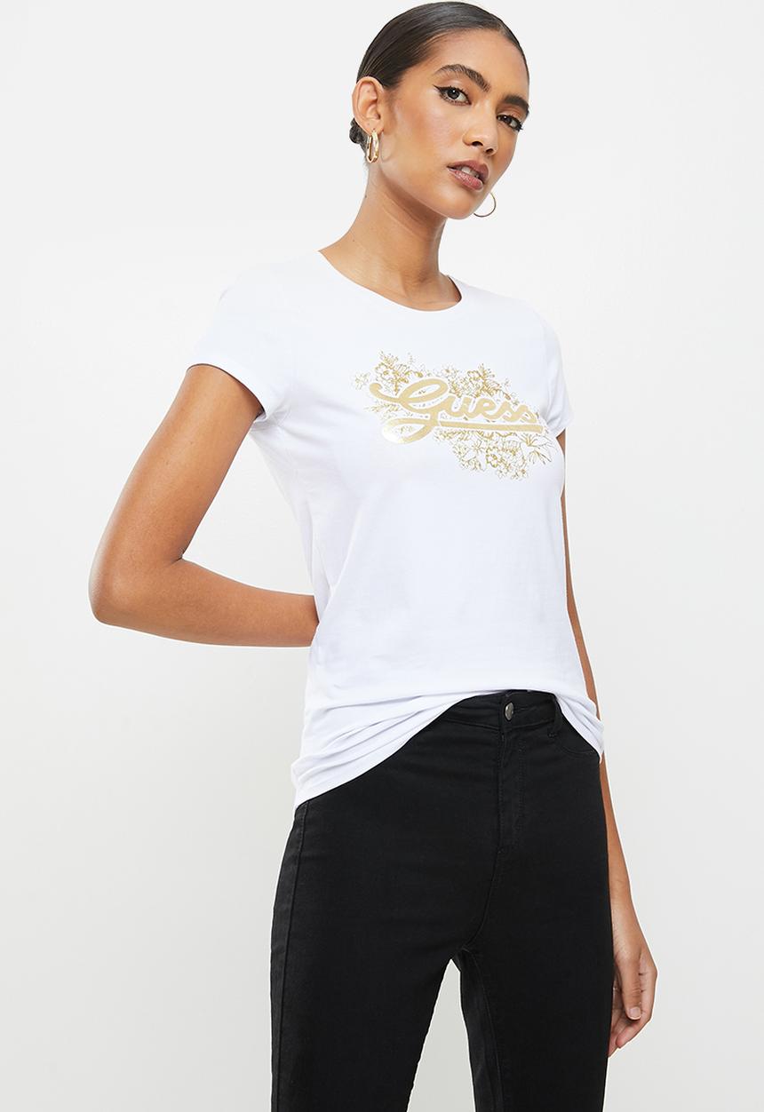 GUESS - Short sleeve guess script flower meadow tee - white 
